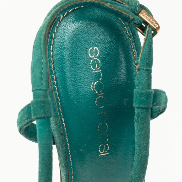 Sergio Rossi Twist Radiant Green Goat Suede Sandals - Picture 9 of 9